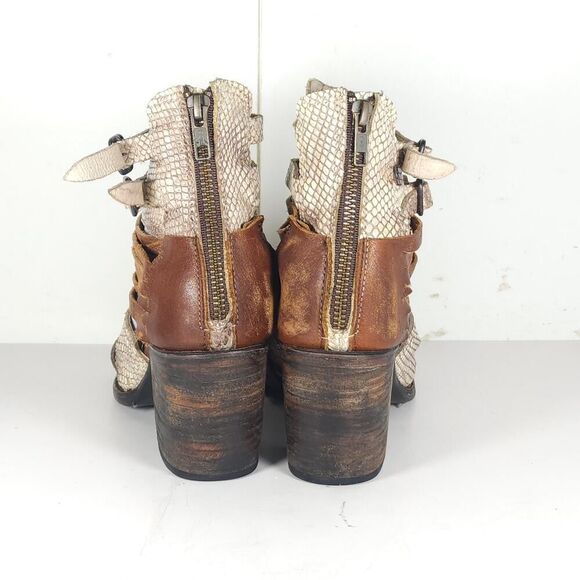 FREEBIRD BY STEVEN Women's Nest US8 Brown Leather Snakeskin Zip Strappy Sandals - Picture 10 of 16